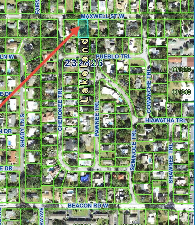 This is an aerial map showing a highlighted residential property lot in a suburban neighborhood — 408 W MAXWELL STREET, LAKELAND, FL