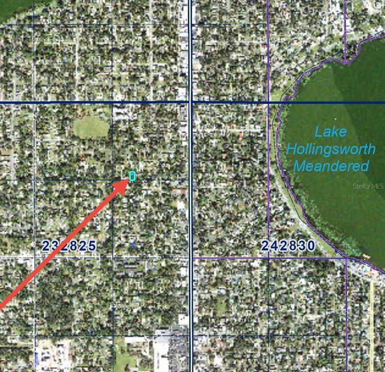 This is an aerial map showing a property location near Lake Hollingsworth — 408 W MAXWELL STREET, LAKELAND, FL