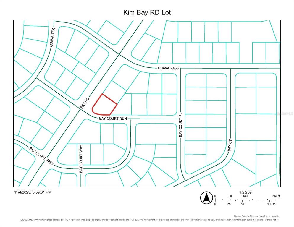 This is a property map showing a highlighted lot located at the intersection of roads — 0 BAY COURT, OCKLAWAHA, FL