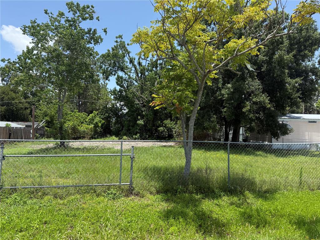 A fenced, grassy vacant lot features a single tree and dense trees in the background — 7018 S 51ST AVENUE, TAMPA, FL