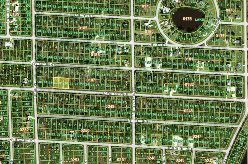 This is a map showing residential property lot lines and street layouts — 27300 MANDALAY DRIVE, PUNTA GORDA, FL