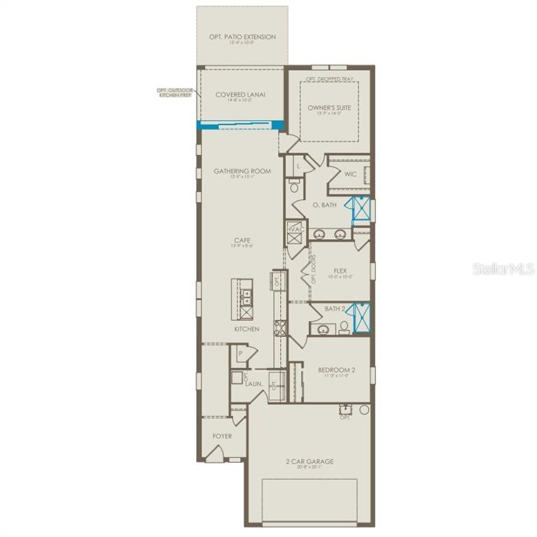 This is a floor plan for a single-story home featuring two bedrooms, a flex room, and a garage — 3492 GUAVA PALMS COURT, VIERA, FL