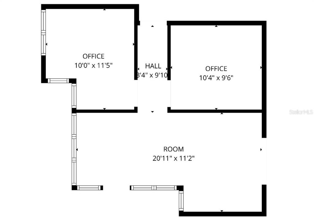 This floor plan shows two offices, a hall, and a large room — 200 E MONUMENT AVENUE UNIT B, KISSIMMEE, FL