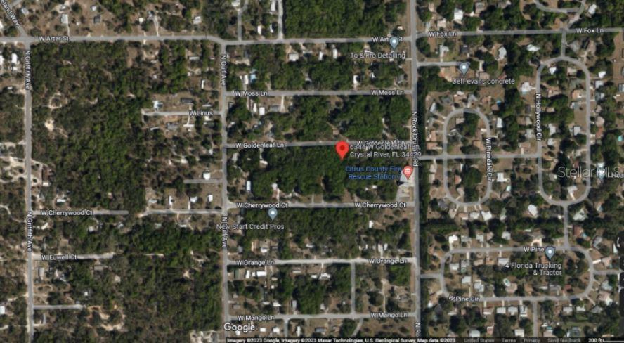 This is a satellite map view of a wooded residential area in Crystal River, Florida — 6344 W CRYSTAL HEIGHTS DEV/SEC 1 LANE, CRYSTAL RIVER, FL