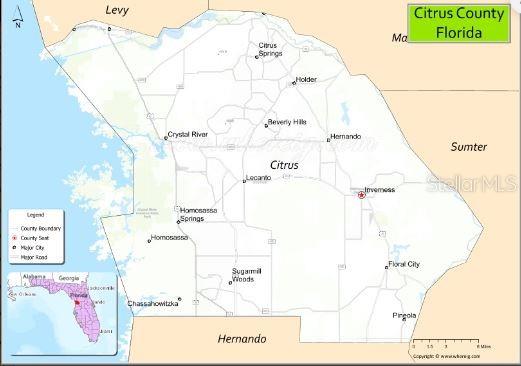 This is a map of Citrus County, Florida, showing major cities, roads, and county boundaries — 6344 W CRYSTAL HEIGHTS DEV/SEC 1 LANE, CRYSTAL RIVER, FL