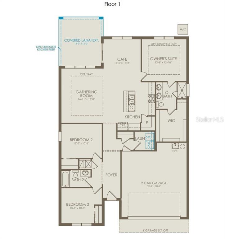 This is a floor plan for a single-story home featuring three bedrooms, two baths, and a garage — 1474 RIDGE TREE DRIVE, ORMOND BEACH, FL