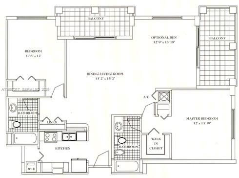 This is a floor plan for a two-bedroom apartment with two bathrooms and two balconies — 2650 SW 37th Ave # 501, Miami FL 33133, MIAMI, FL