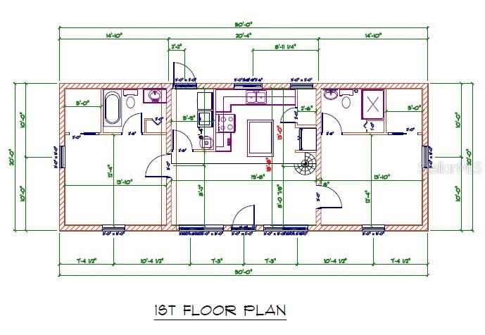 This is a floor plan for a rectangular home featuring a central kitchen and living area — 4332 CEDAR WAY, EDGEWATER, FL