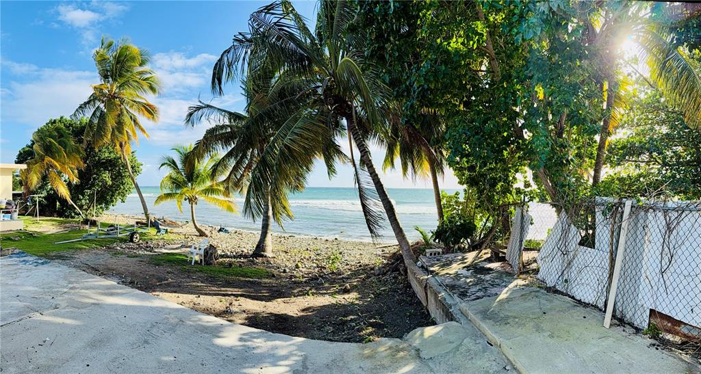 A view of a rocky beach with palm trees and a chain-link fence — 3 ROUTE UNIT KM 114.9, PATILLAS, PR