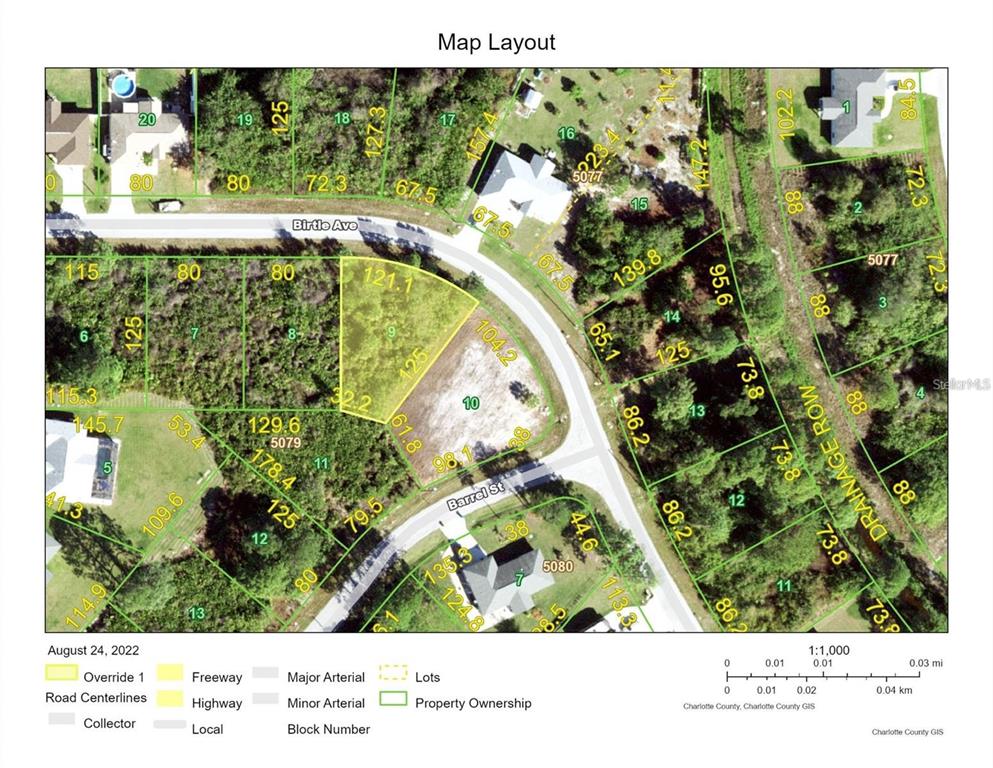 This is a map showing property lot lines and road layouts for a residential area — 12447 BIRTLE AVENUE, PORT CHARLOTTE, FL