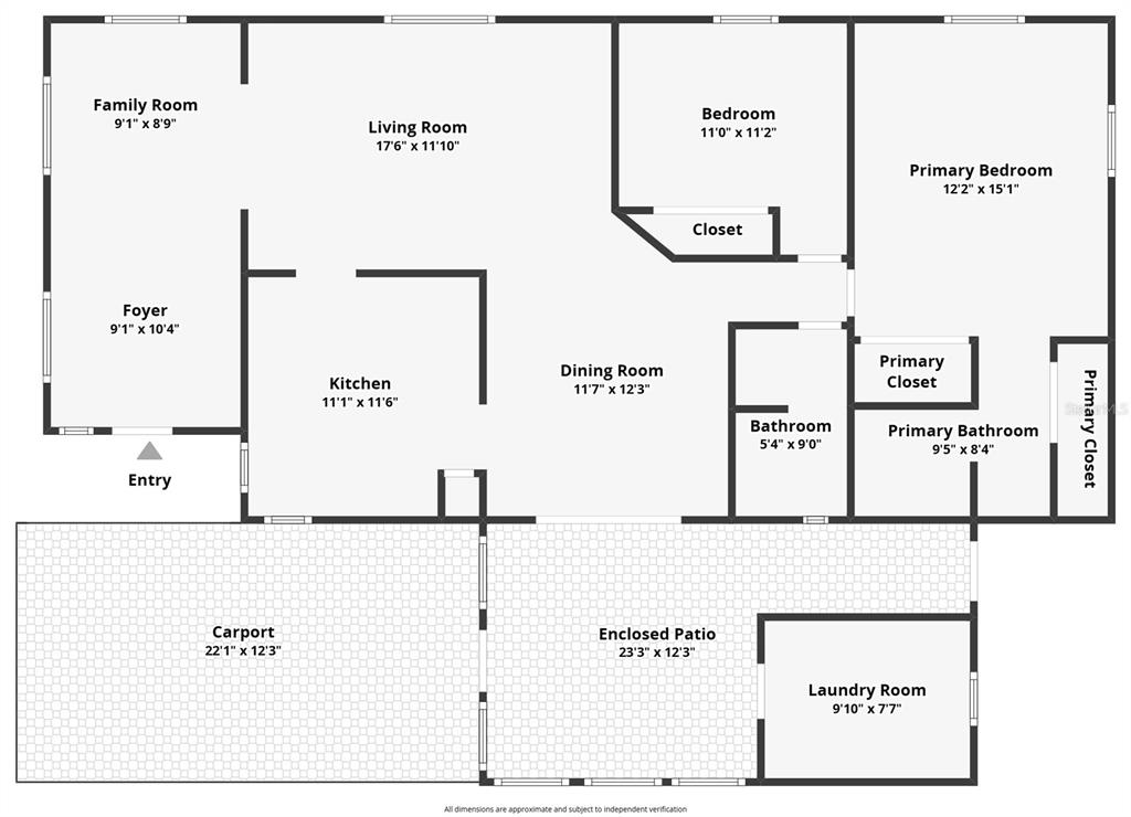This is a floor plan showing a home with a carport, patio, and laundry room — 1108 NASSAU CIRCLE, TAVARES, FL