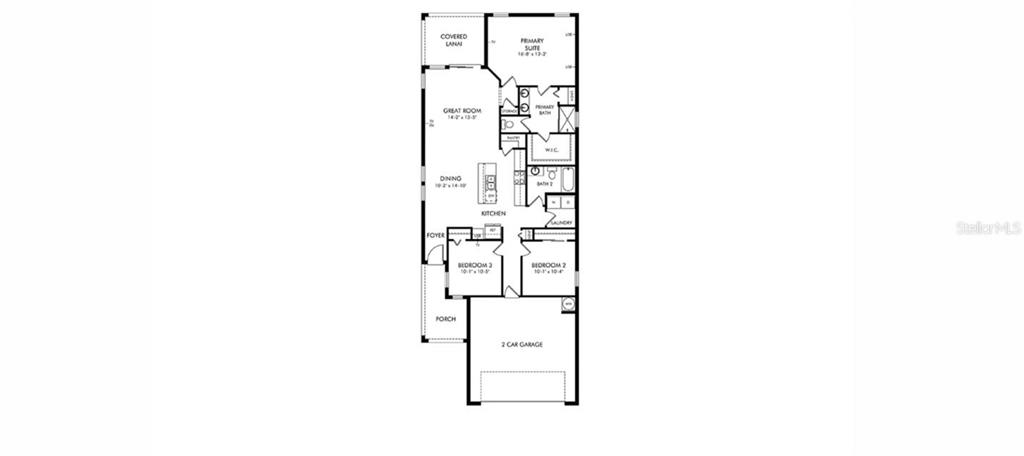 This is a floor plan for a single-story home featuring three bedrooms, two bathrooms, and a garage — 2202 WILDBERRY WAY WAY, MINNEOLA, FL