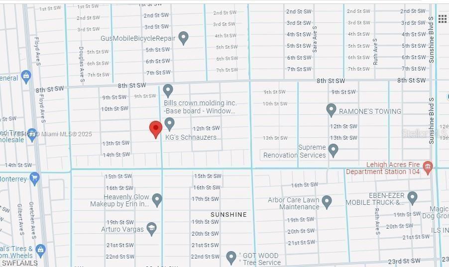 This is a map showing streets and business locations in a residential area — 4002 E 13TH ST, LEHIGH ACRES, FL