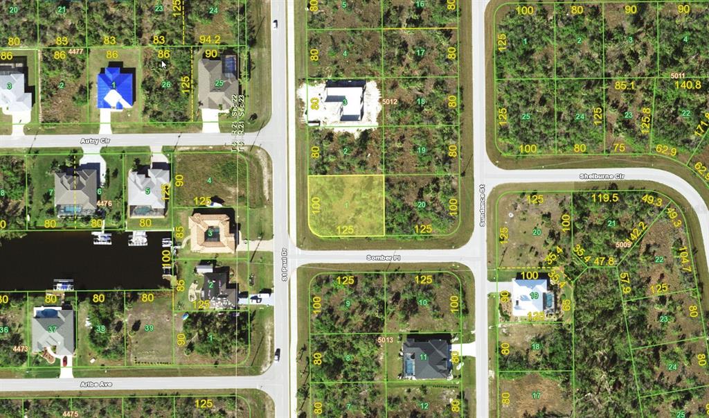 This is a satellite map showing residential lots and streets in a suburban neighborhood — 10072 ST PAUL DRIVE, PORT CHARLOTTE, FL