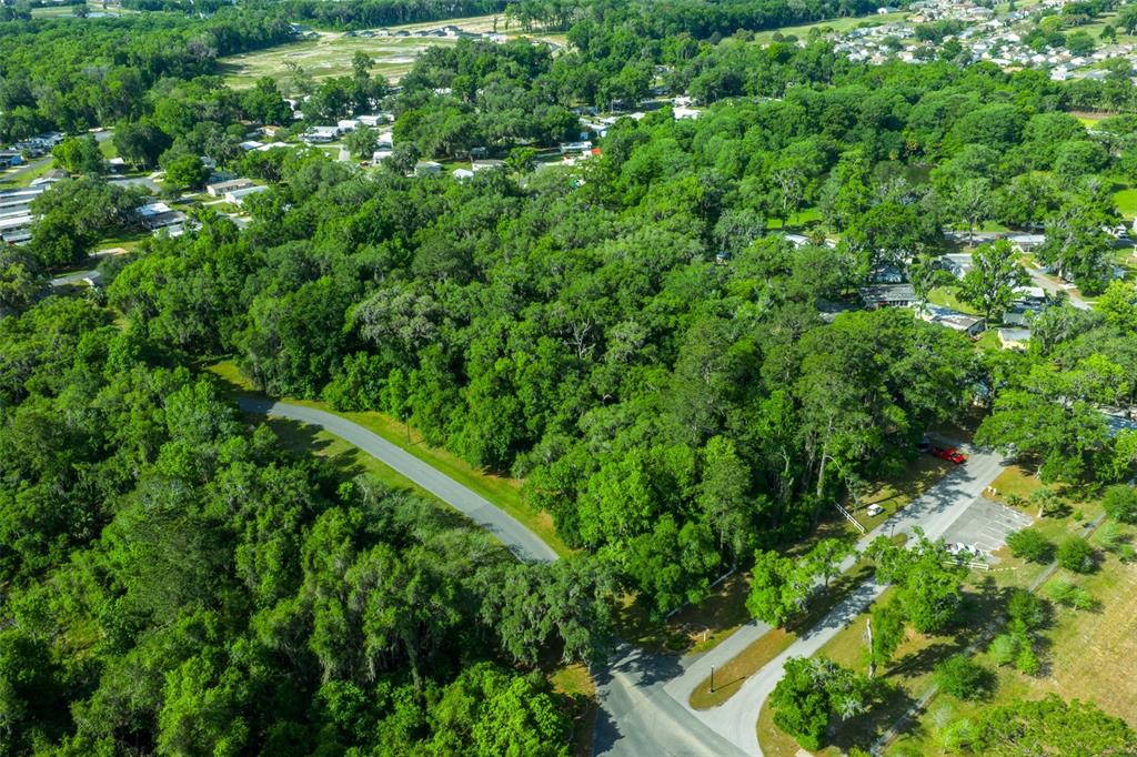An aerial view shows a paved road curving through a dense, wooded residential area — TBD NW 45TH TERRACE, OCALA, FL