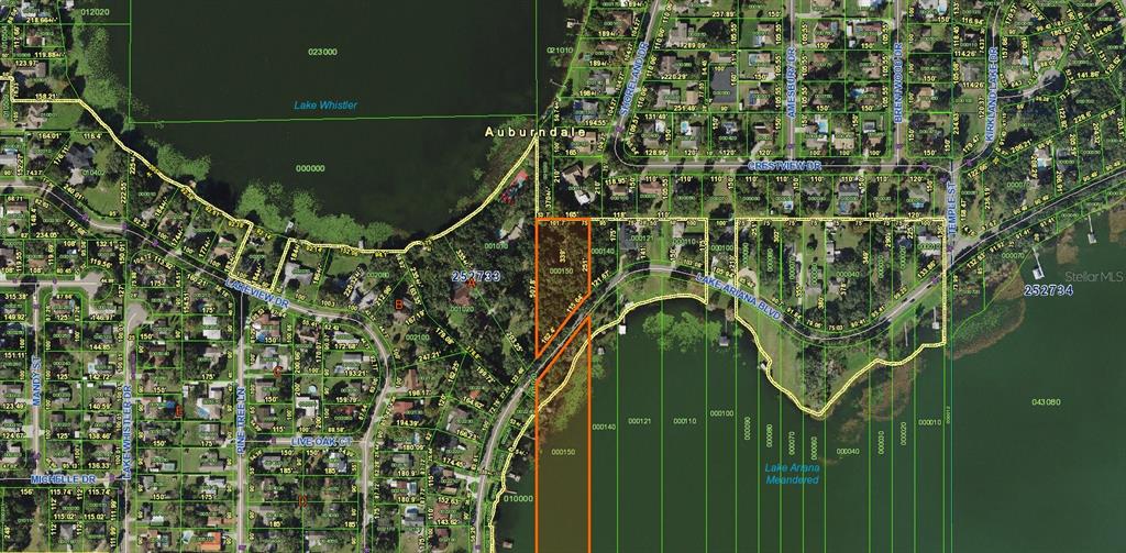 This is a map showing a parcel of land highlighted in orange near a lake — 2060 LAKE ARIANA BOULEVARD, AUBURNDALE, FL