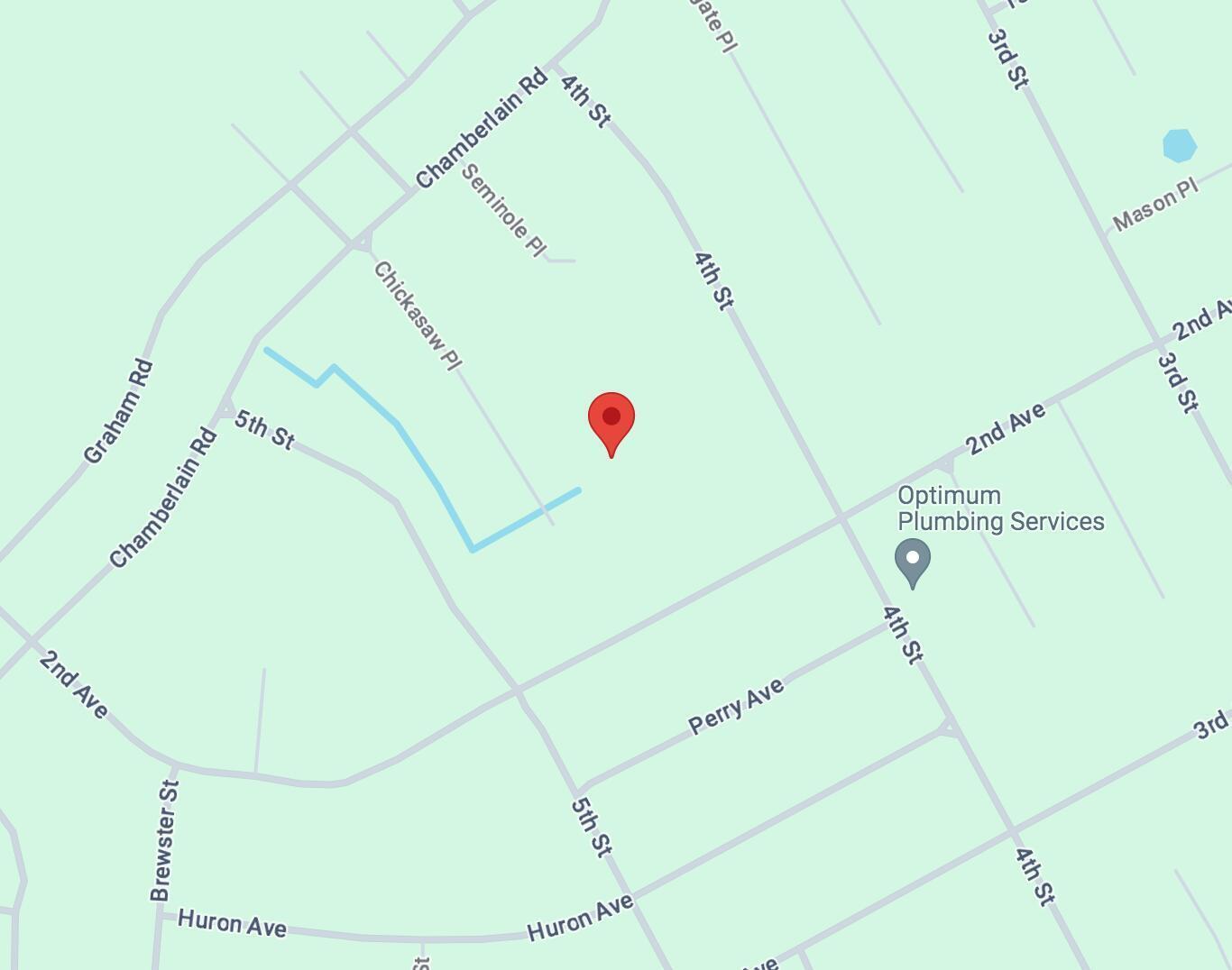 This is a map showing streets and a red location pin in a residential area — 123 Seminole Place, FL 32189, FL