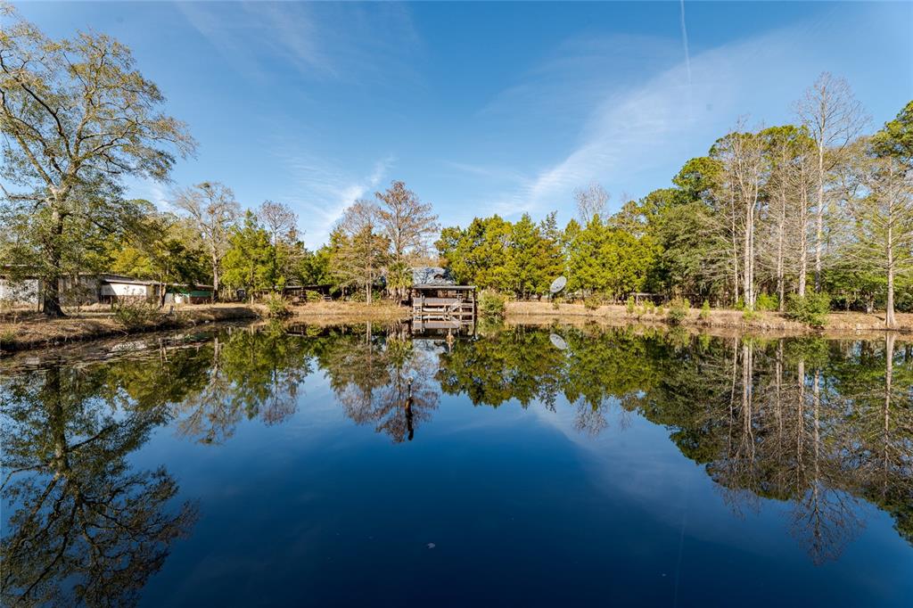 A small wooden structure sits on the edge of a pond surrounded by dense trees — 11053 MULBERRY LANDING ANNEX, HILLIARD, FL