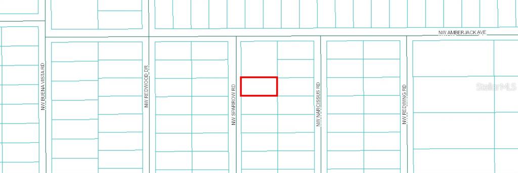 This is a map showing a highlighted rectangular land parcel located between two roads — NW SPARROW ROAD, DUNNELLON, FL