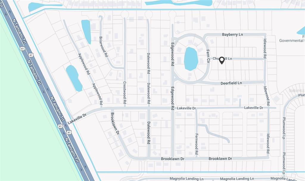 This is a map showing the street layout of a residential neighborhood — 2278 CHURCHILL LANE, NORTH FORT MYERS, FL