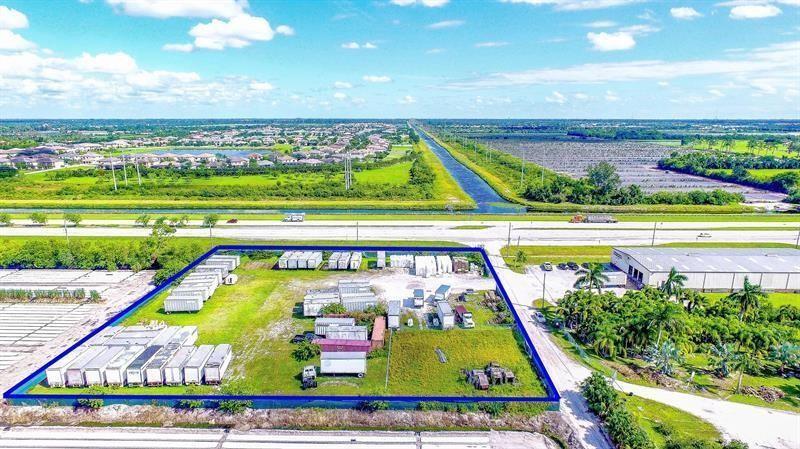 An aerial view shows a fenced industrial lot with numerous parked trailers and storage containers — 0 S S. State Road, Boynton Beach FL 33472, BOYNTON BEACH, FL
