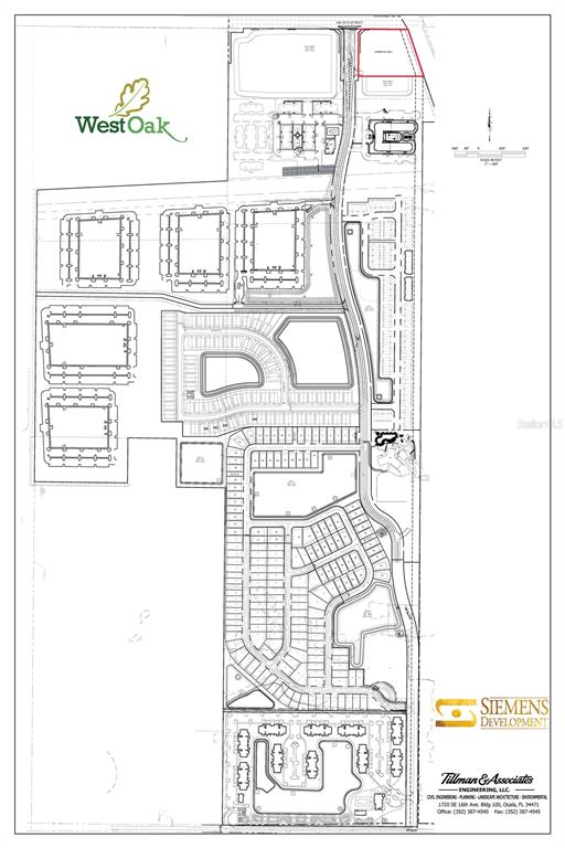 This is a site plan rendering for the West Oak residential and commercial development project — 2595 NW 21ST AVE, OCALA, FL