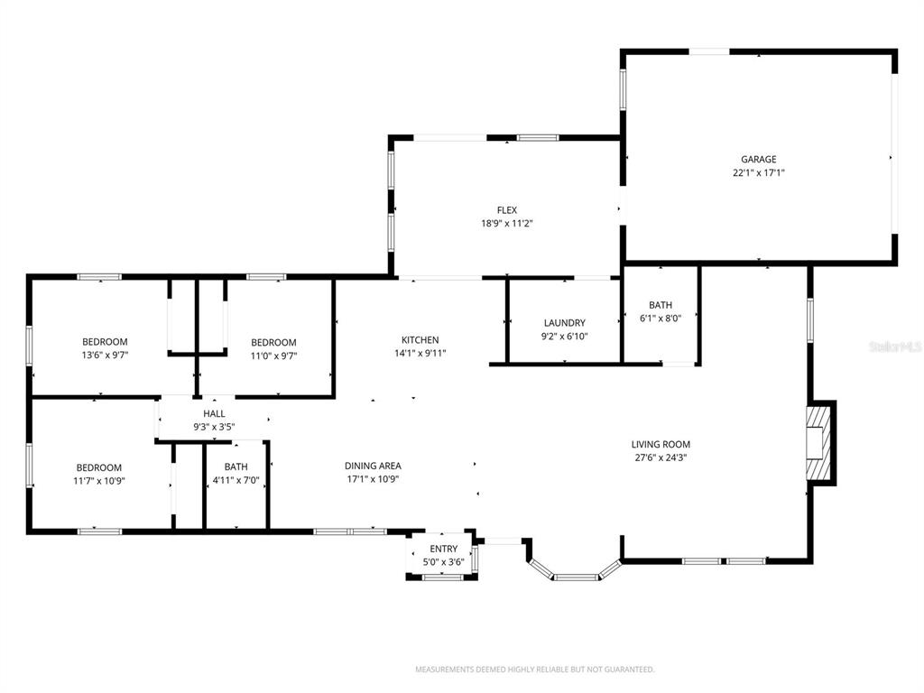 This is a floor plan of a single-story house with three bedrooms and a garage — 1113 COLSON ROAD, PLANT CITY, FL