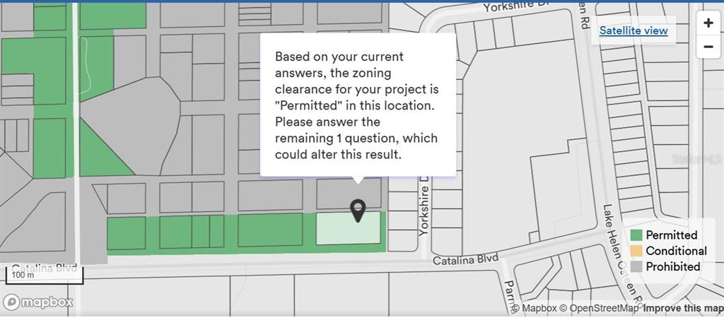A digital map shows a property location with a zoning clearance status overlay — SIXMA ROAD, DELTONA, FL
