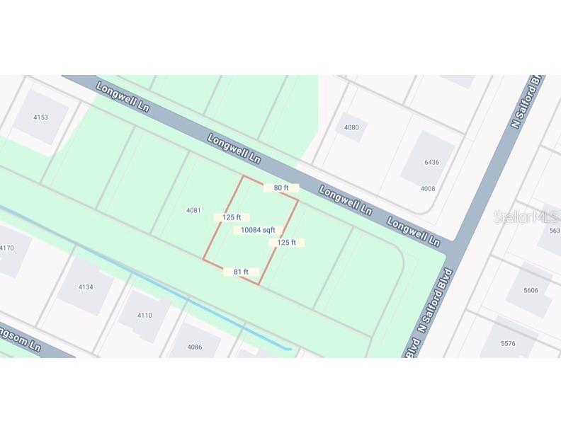 This is a map showing a rectangular residential lot with dimensions and square footage — LOT 3 LONGWELL LANE, NORTH PORT, FL