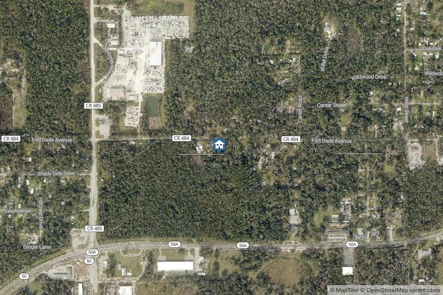 This is an aerial map showing a property location near the intersection of several roads — 0 FORT DADE AVENUE, BROOKSVILLE, FL