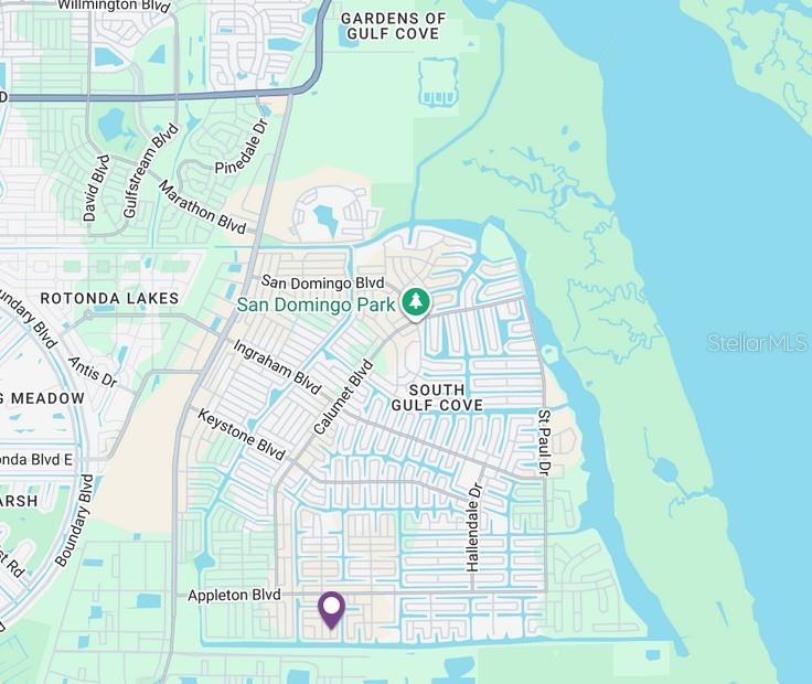 This is a map showing the location of a property in South Gulf Cove — 10472 PENSACOLA STREET, PORT CHARLOTTE, FL