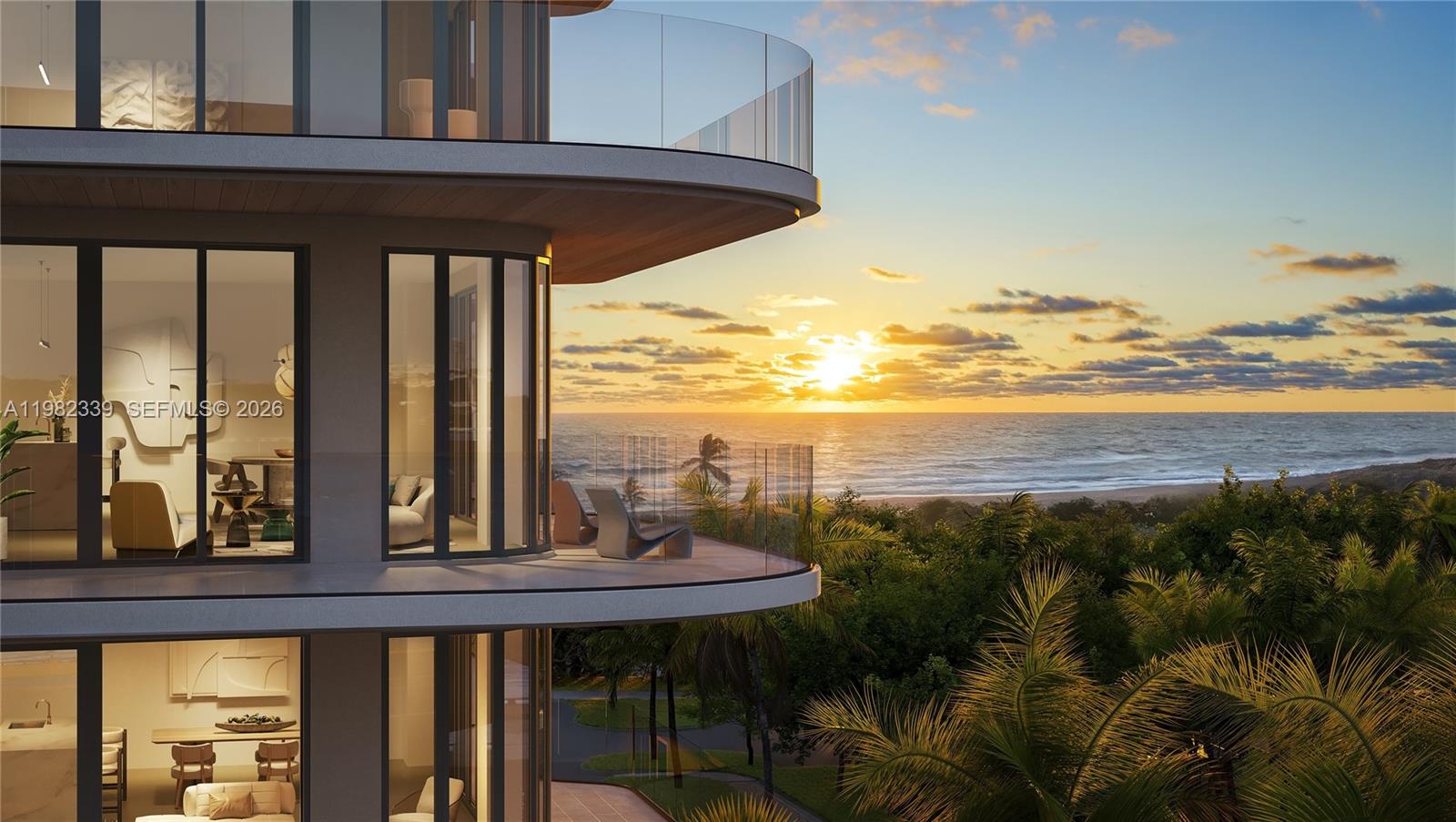 This architectural rendering shows a modern multi-story building with curved balconies overlooking the ocean — 901 S Ocean Dr # 302, Hollywood FL 33019, HOLLYWOOD, FL