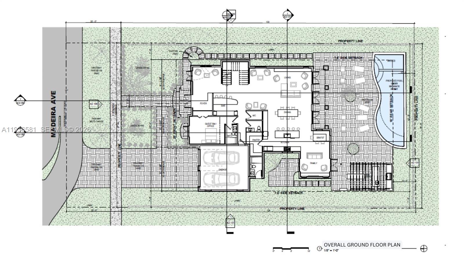 This is an architectural floor plan showing the ground level of a residential property — 446 Madeira Ave, Coral Gables FL 33134, CORAL GABLES, FL
