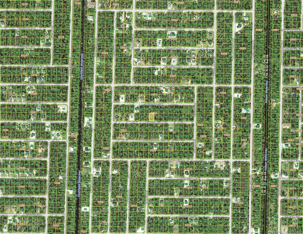 This is a map showing a grid of residential lots and streets in a suburban area — 18356 DAKOTA AVENUE, PORT CHARLOTTE, FL