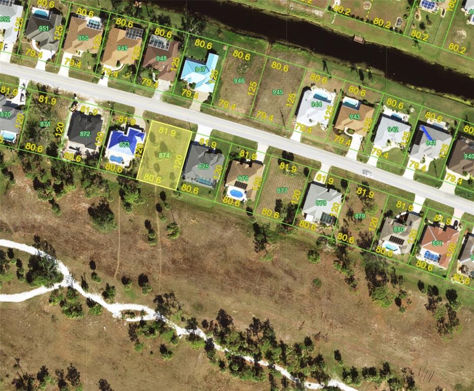 An aerial map view shows a residential street with houses and their corresponding property lines — 596 ROTONDA CIRCLE, ROTONDA WEST, FL