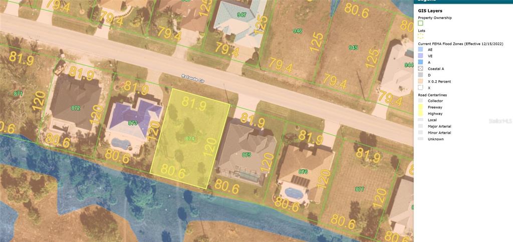 This is a map showing property lot lines and flood zones for a residential area — 596 ROTONDA CIRCLE, ROTONDA WEST, FL