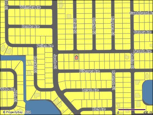 This is a map showing property lot lines and street names in a residential neighborhood — 14019 Nevada Avenue, FL 33953, FL