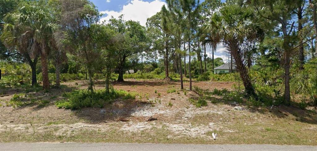 A vacant, partially cleared residential lot features scattered trees and shrubs under a cloudy sky — RIVAL TERRACE, NORTH PORT, FL