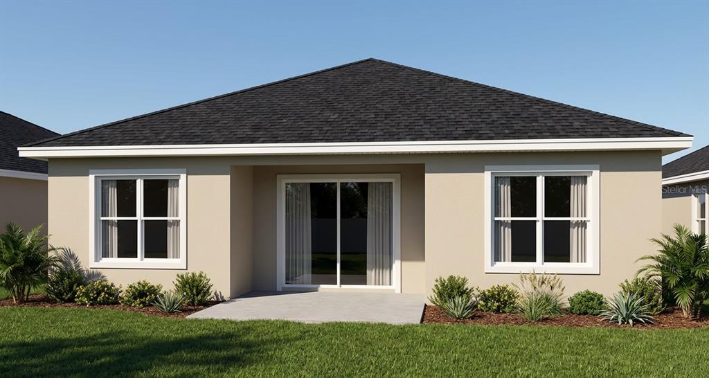This is a rendering of the rear exterior of a single-story house with a patio — 5305 WREN STREET, ORLANDO, FL