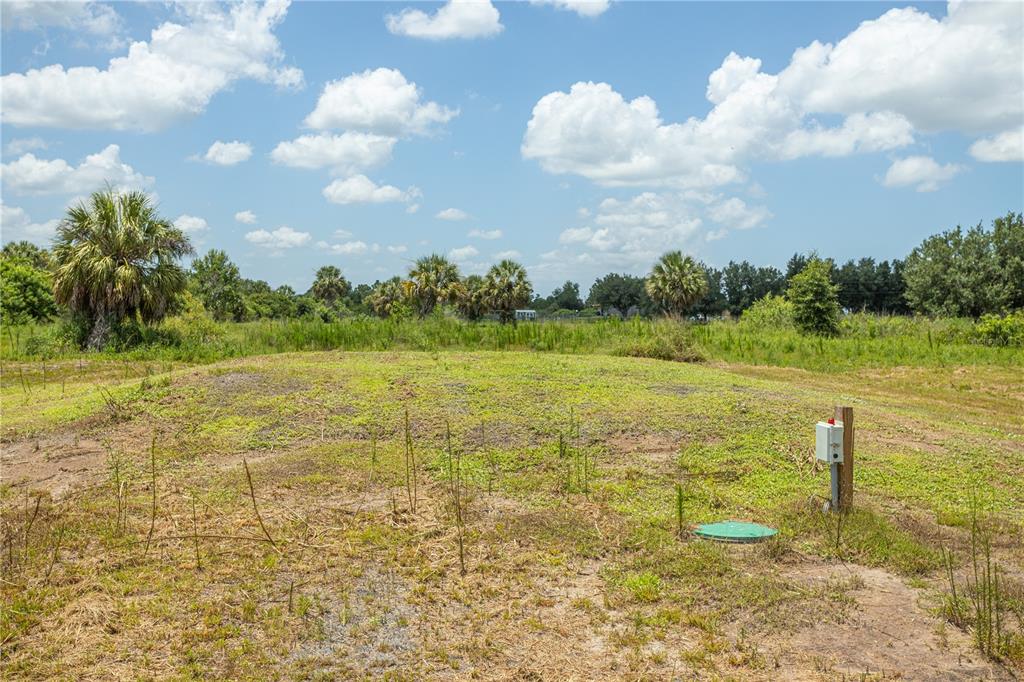 A grassy, mounded lot features a small utility box and a green circular access cover — 29051 MARIS DRIVE, PUNTA GORDA, FL