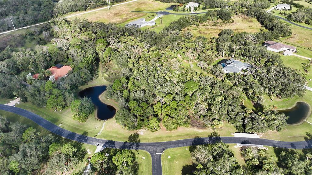 An aerial view shows several houses surrounded by dense trees and small ponds — 9255 SWAYING BRANCH ROAD, SARASOTA, FL