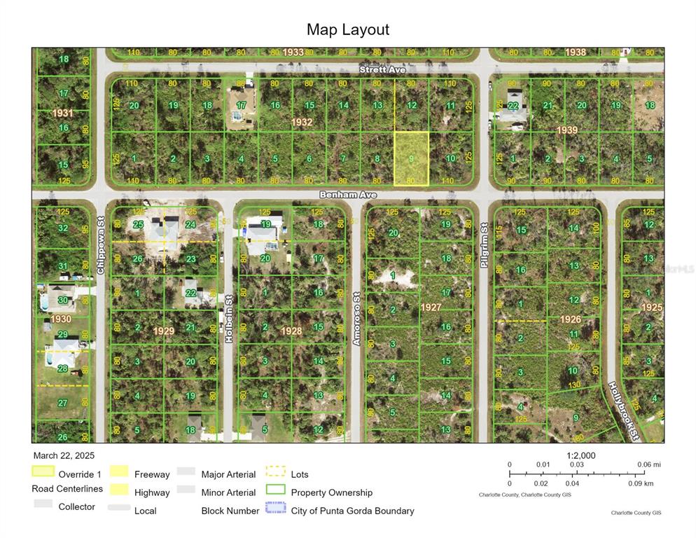 This is a map layout showing property lots, block numbers, and streets — 12108 BENHAM AVENUE, PORT CHARLOTTE, FL