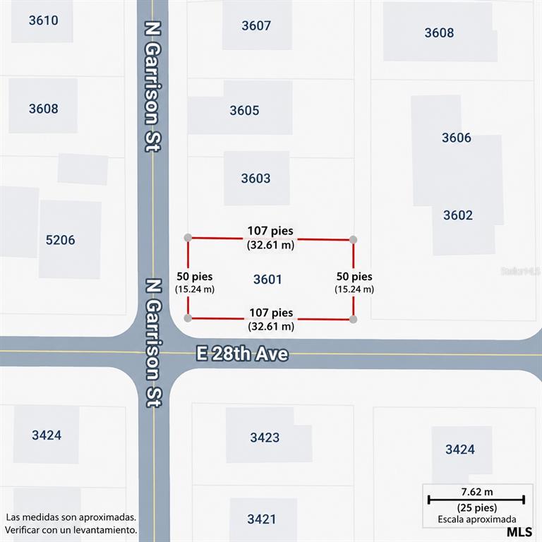 This is a map showing the property dimensions and location of a lot — 3601 N GARRISON STREET, TAMPA, FL