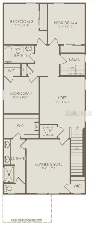 This is a floor plan of a house's second level featuring five bedrooms and a loft — 5099 STARLING BIRD LANE, ST CLOUD, FL