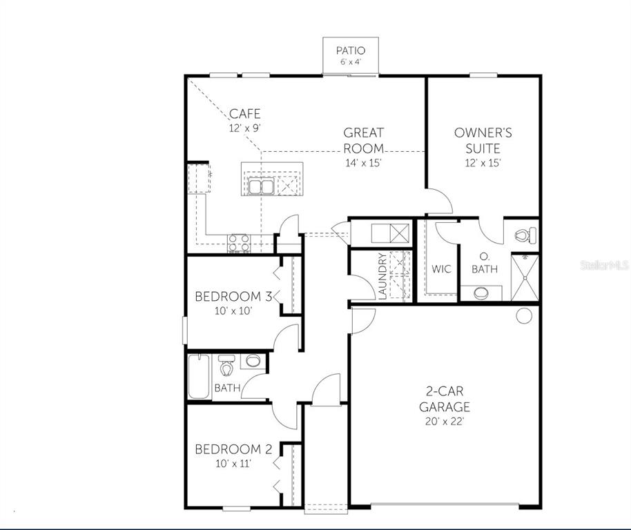 This is a floor plan for a three-bedroom home with a two-car garage — 14400 CREEKBLUFF WAY, JACKSONVILLE, FL