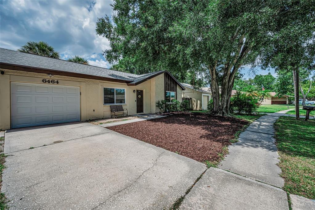 A single-story house with a concrete driveway, a garage, and a large tree in front — 6464 107TH TERRACE N, PINELLAS PARK, FL