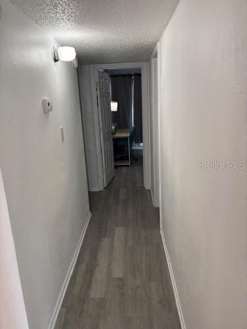 A narrow hallway with light-colored walls and wood-look flooring leads to an open doorway — 2625 STATE ROAD 590 UNIT 2413, CLEARWATER, FL