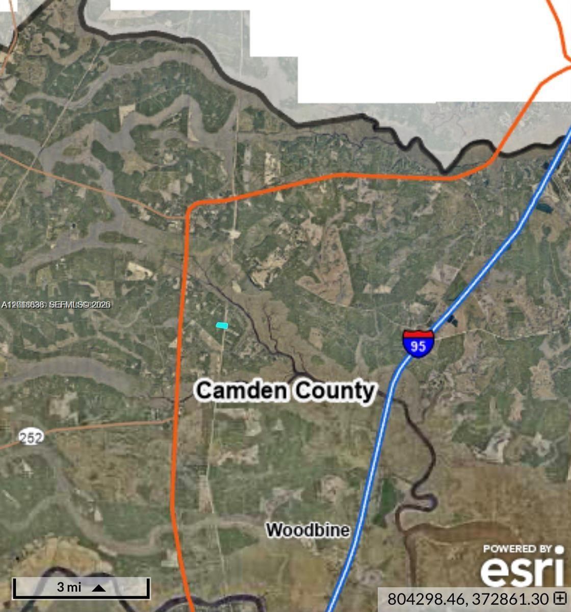 This is a satellite map showing Camden County, Georgia, with Interstate 95 and local roads — Lot 59 Magnolia Plantation, GA 31568, GA