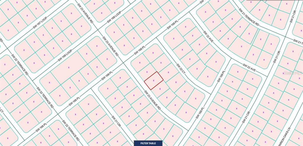 This is a map showing a highlighted parcel of land within a residential neighborhood — 16859 SW 23RD AVENUE ROAD, OCALA, FL