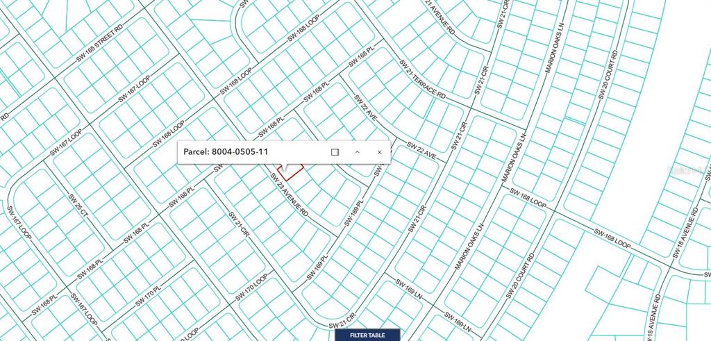 This is a map showing a highlighted parcel of land located along SW 23 Avenue Road — 16859 SW 23RD AVENUE ROAD, OCALA, FL